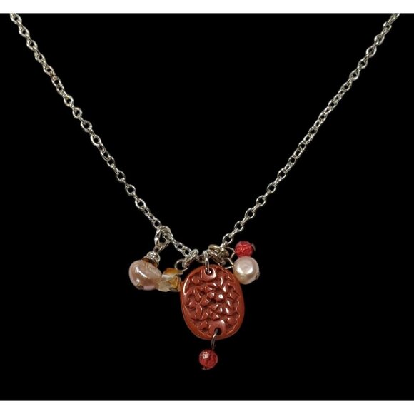 Nature Inspired Pink And Red Cluster Charm Pendant Necklace - Picture 2 of 6